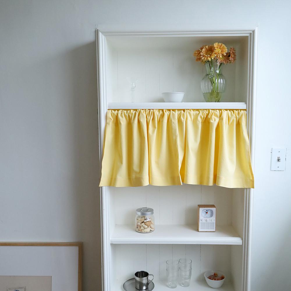 맨드롱 15수 린넨 감성 주방 작은창 봉집형 벨크로 바란스 가림막 커튼 레몬옐로140X35