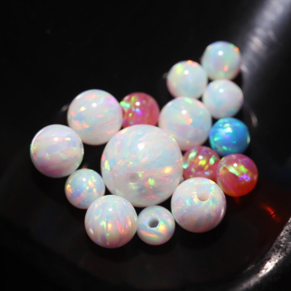 합성 핑크 블루 화이트 오팔 라운드 반홀 반구멍 보석 재료