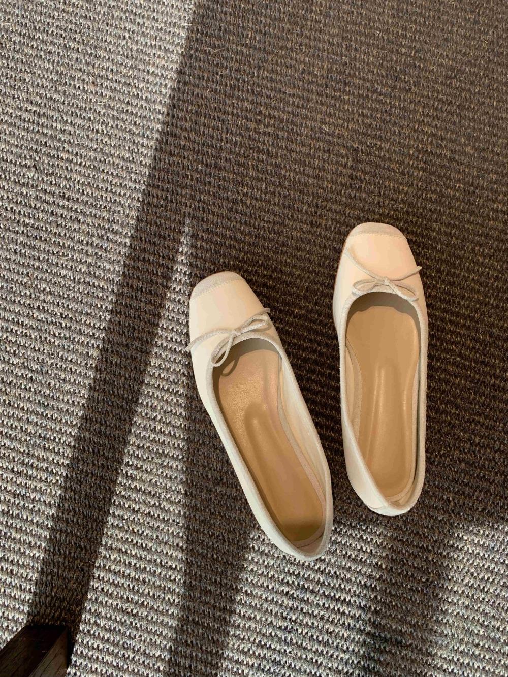 퓨어 리본 데일리 플랫슈즈_아이보리