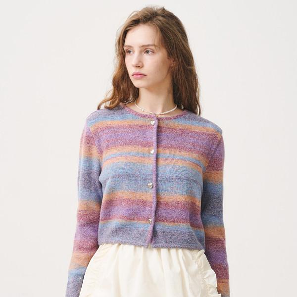 PASTEL GRADATION HEART BUTTON CARDIGAN - PURPLE