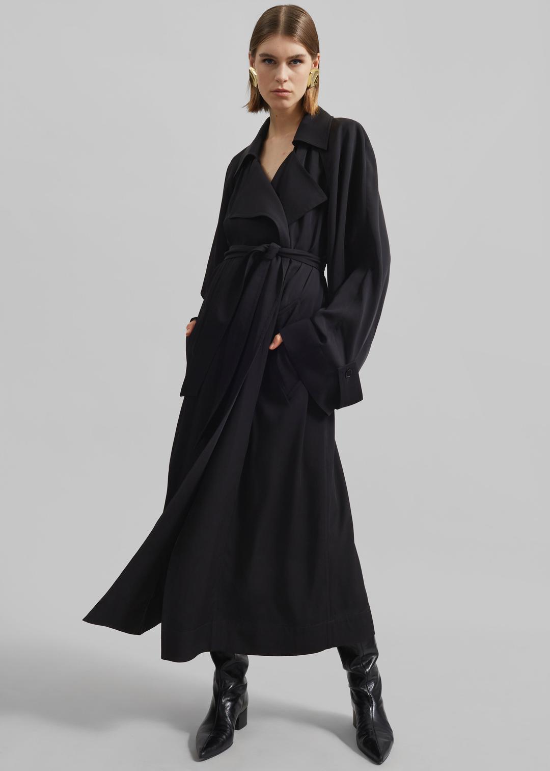 Astoria Cut-Out Raglan Sleeve Trench Coat - Black - XXXS/XXS
