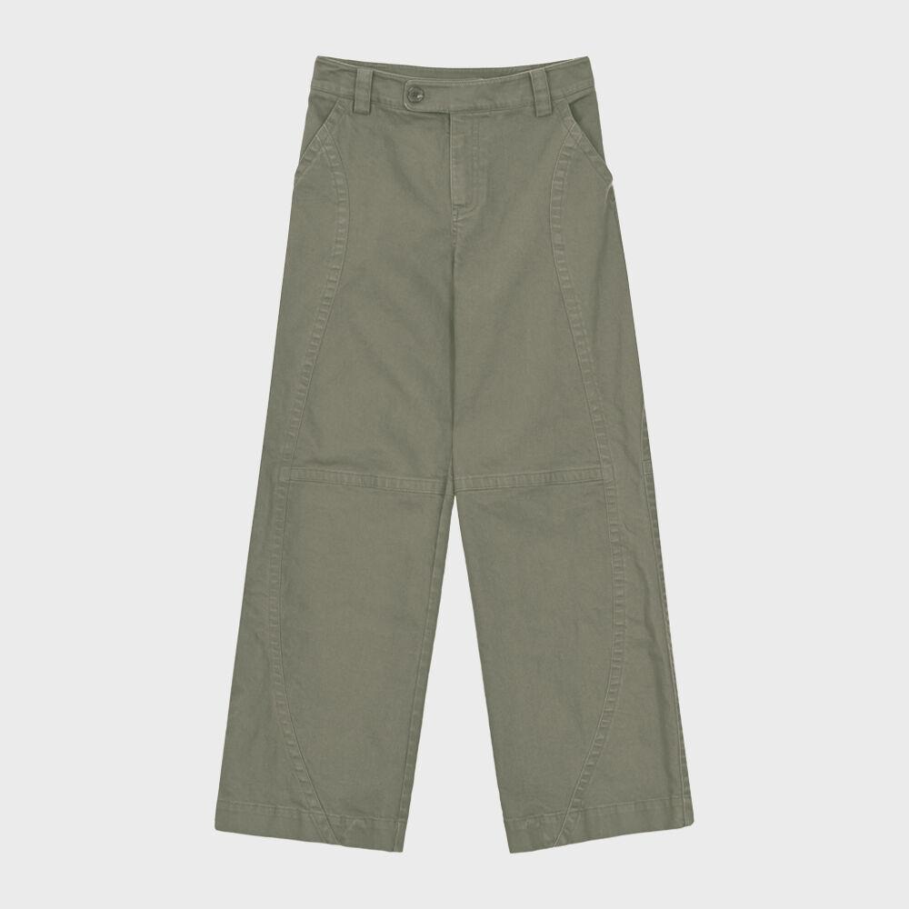 CURVED LINE WASHED DENIM PANTS (KHAKI BROWN)