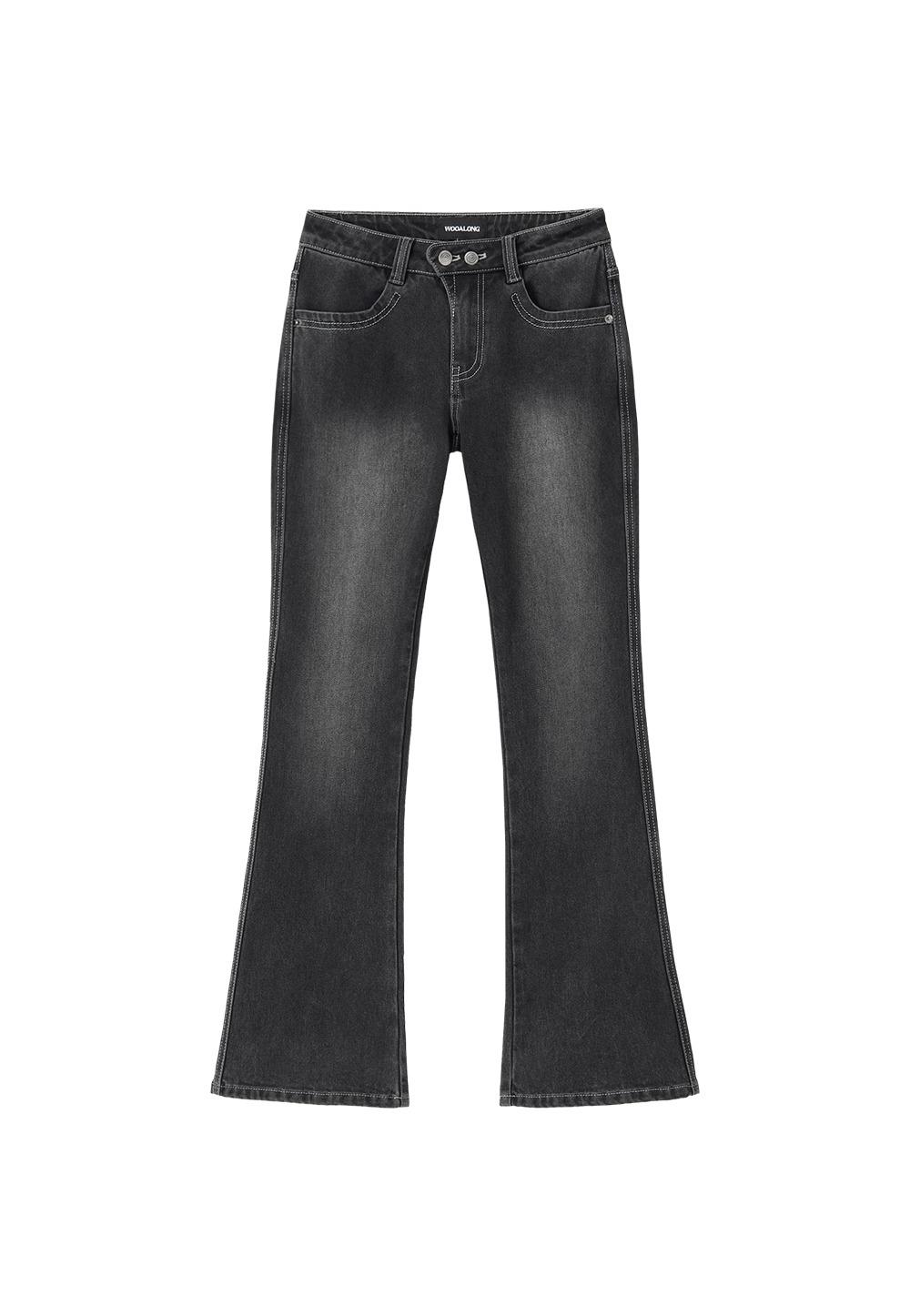 Cat Washed Stitch Bootcut denim pants - BLACK