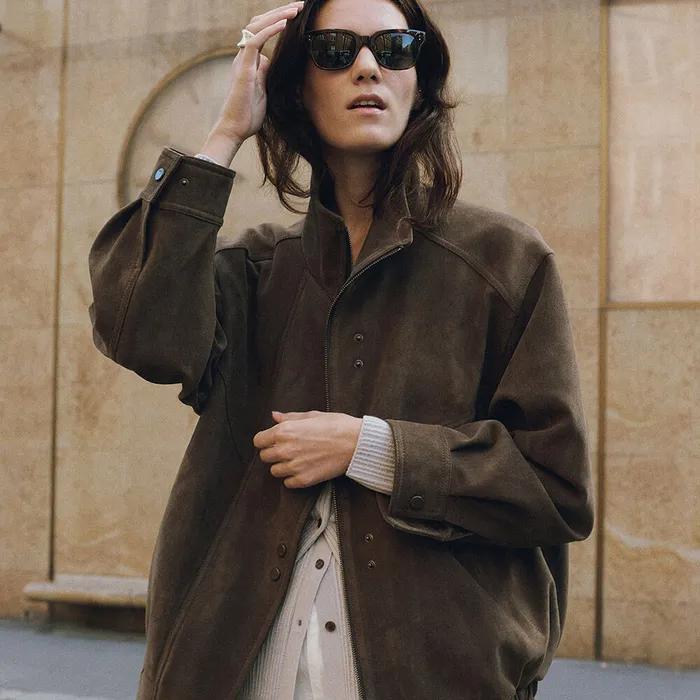 Asymmetric Placket Faux Suede Jacket SL5XJ830-B8