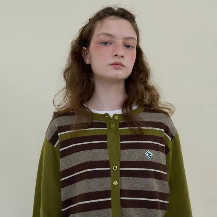 [10월 02일 예약발송]235. Cashmere Wool Stripe Cardigan _ Olive