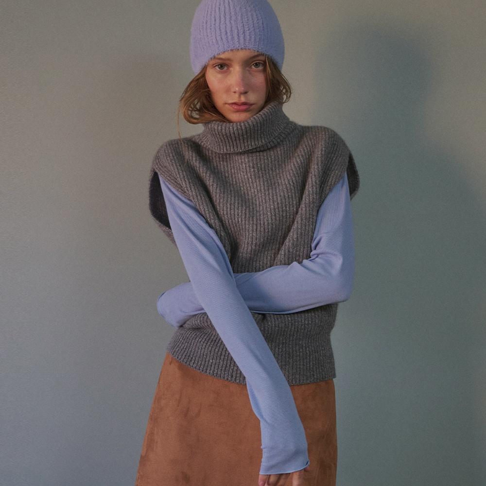 HALF NECK RIBBED TOP - SKYBLUE