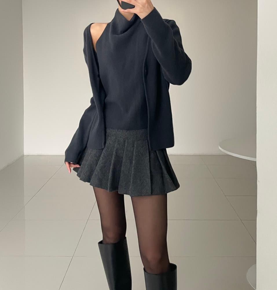 (속바지내장) 윈터 모직 숏 테니스 스커트 (차콜)