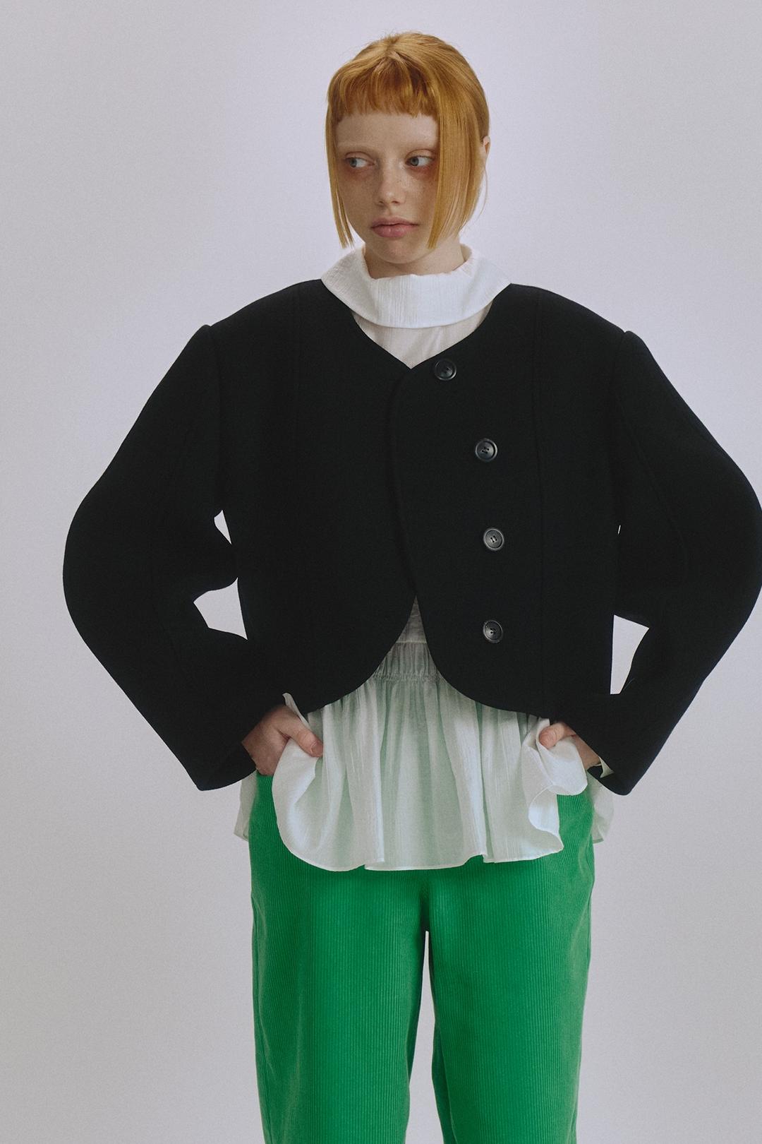 Round heavy wool short coat(black)
