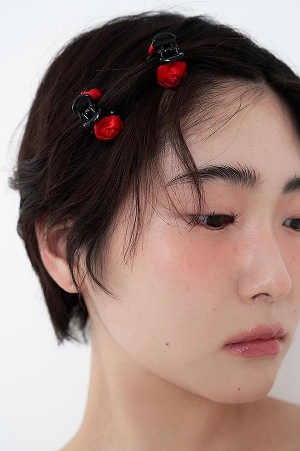 [2SET] petit rose hair clip - red
