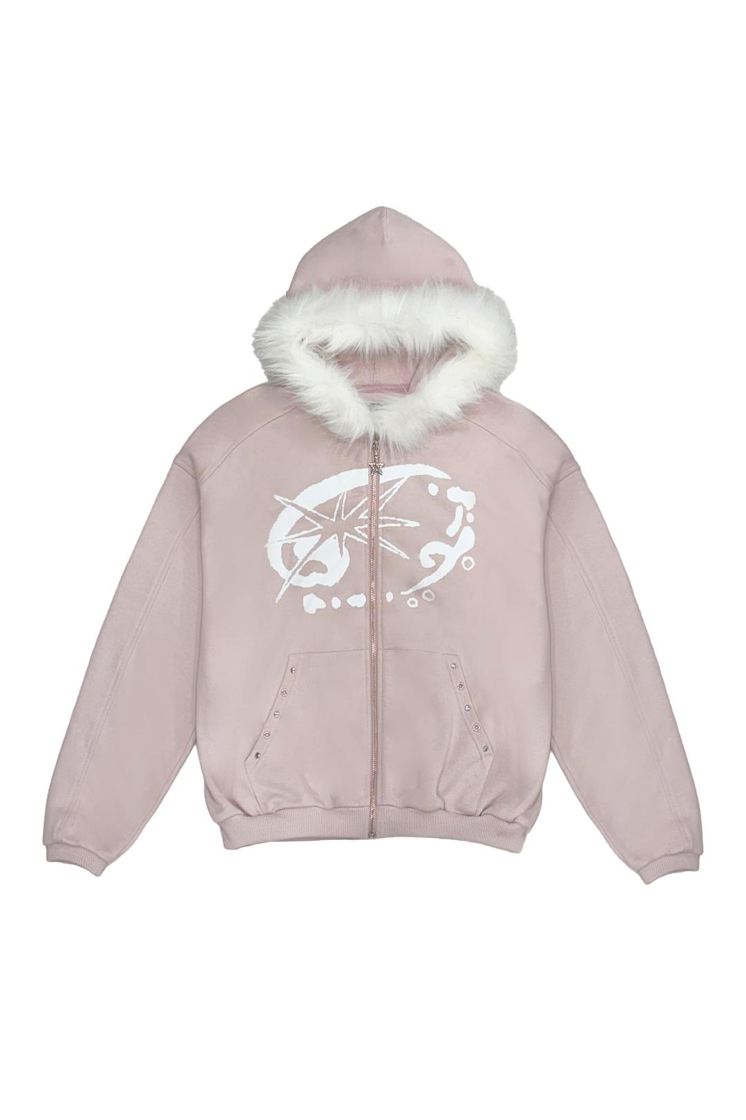 FUR TRIMMED HOOD ZIPUP (PINK)
