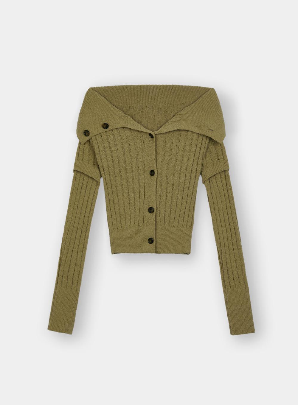 [4월 24일 예약배송]Forli 2way Off-shoulder Cardigan - Sage Green