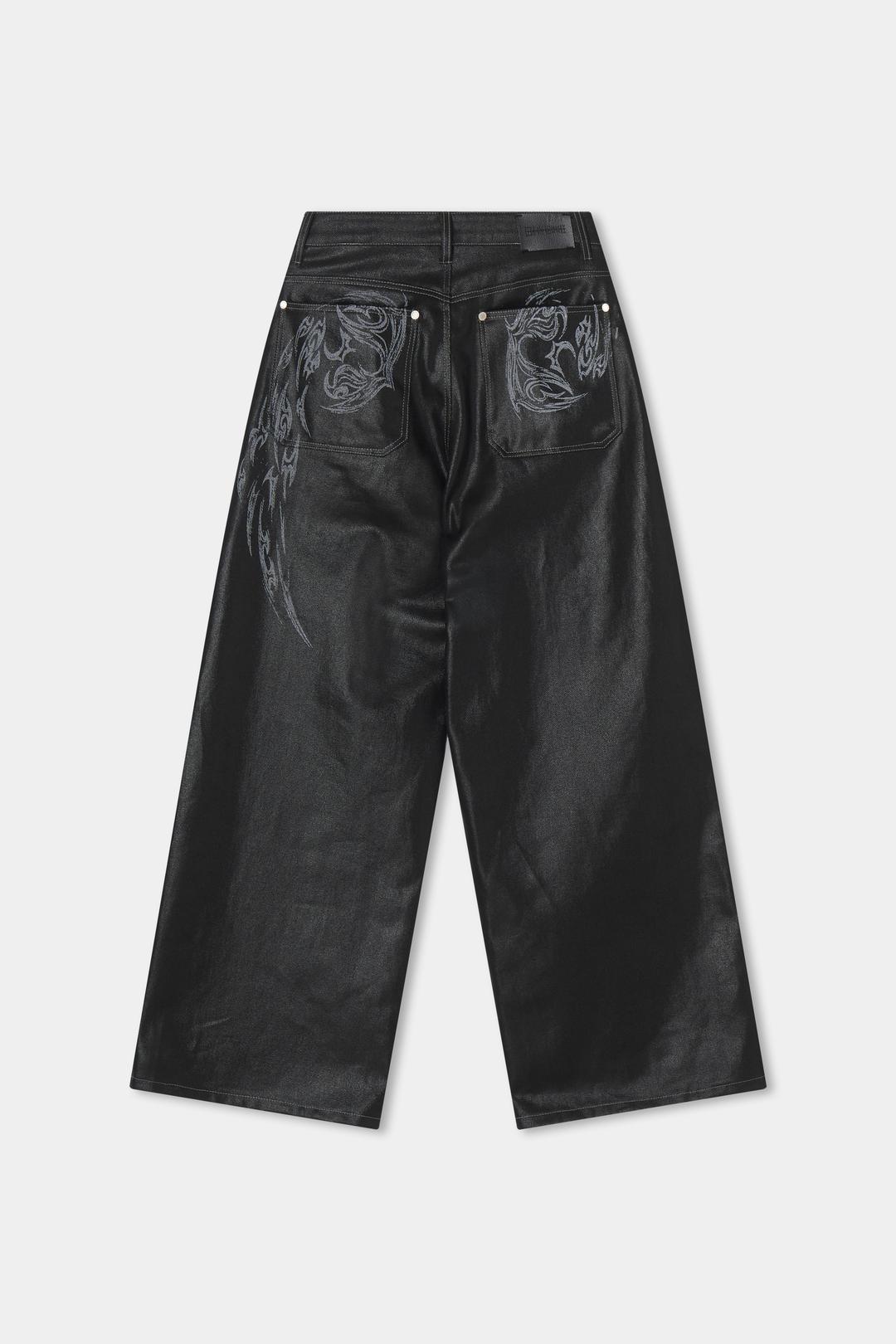 Coated Washing Angel Wide Pants (Black)