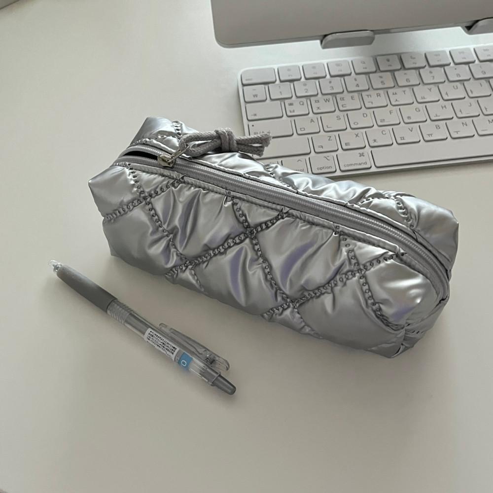 아르장 네모 필통 - 퀼팅 실버 / 펜슬케이스 펜파우치 학생 선물 / Argent square pencil case - quilting silver