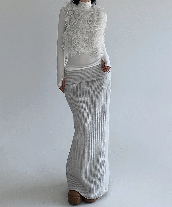 [MDpick]도톰 겨울 베이직 골지 폴딩 니트 롱 스커트(3color)