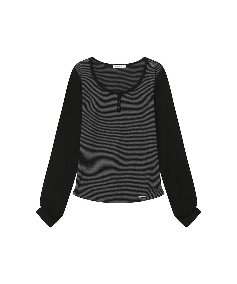 Henley neck long sleeves STRIPE