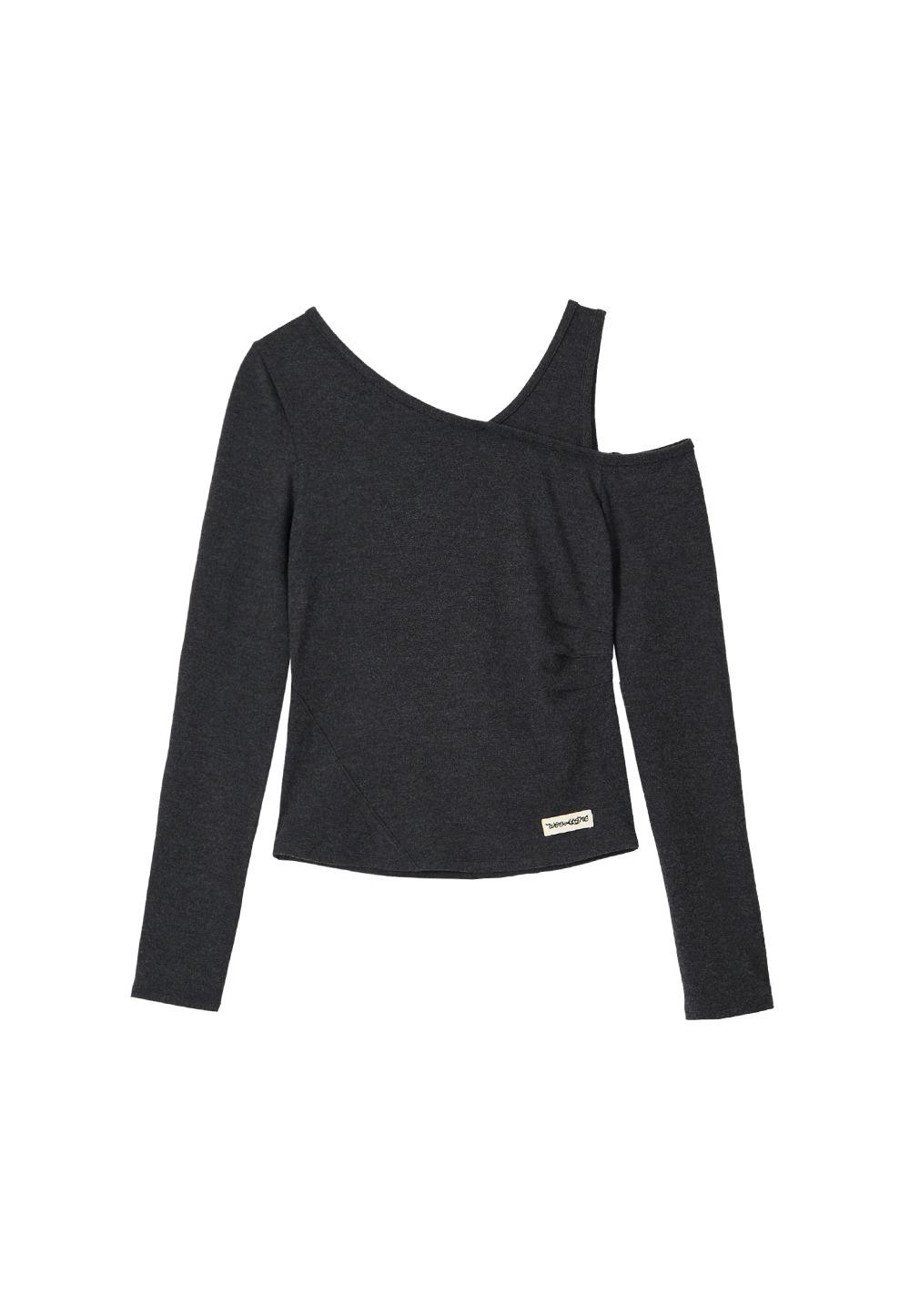 Cutout Layered Long Sleeve Tee - CHARCOAL