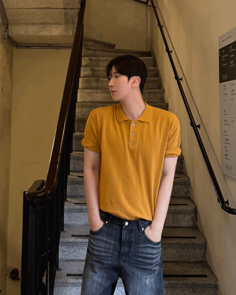 At 데일리 버튼카라 반팔니트(9color)