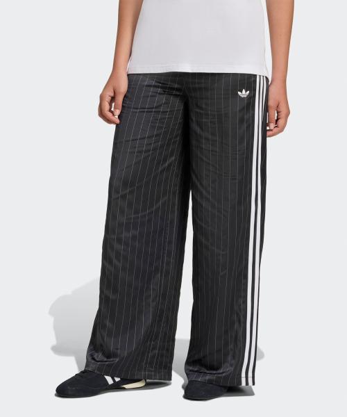 핀스트라이프 새틴 와이드 팬츠 - 블랙 / KD2295