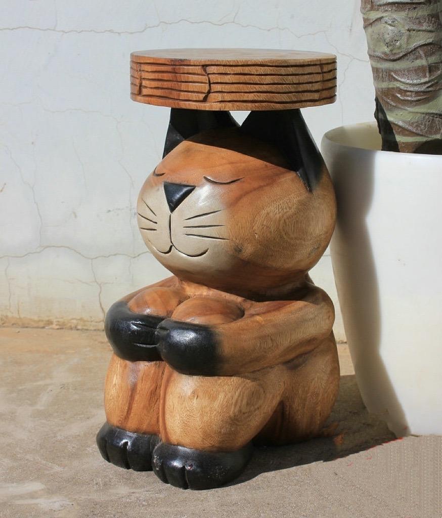 행복한 고양이 원목 사이드 테이블