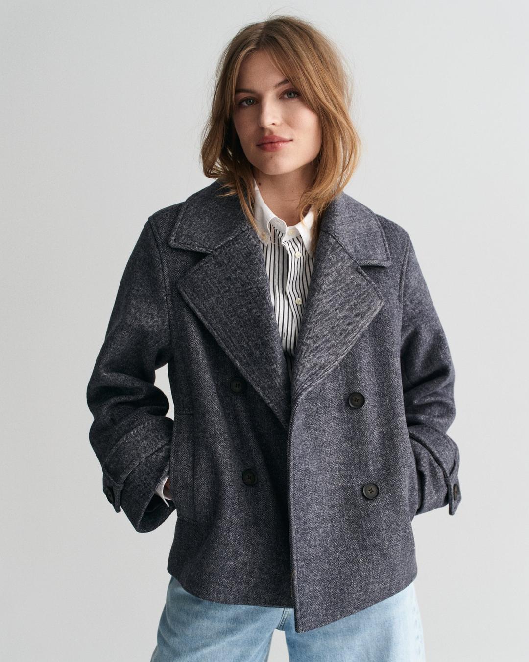 Cropped Herringbone Wool Jacket