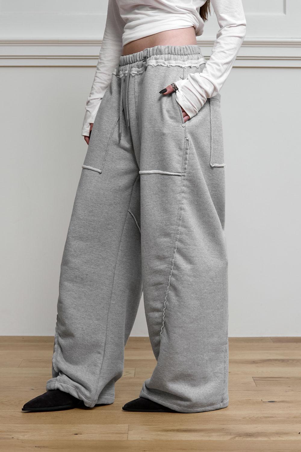 Cut-Out Set-up Sweat Pants [ Melange Gray ]
