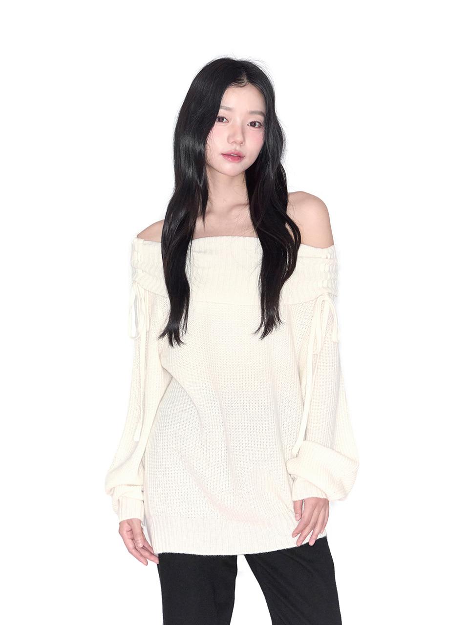 [예약발송 10/31] Shirring Off-shoulder Knit (Ivory)