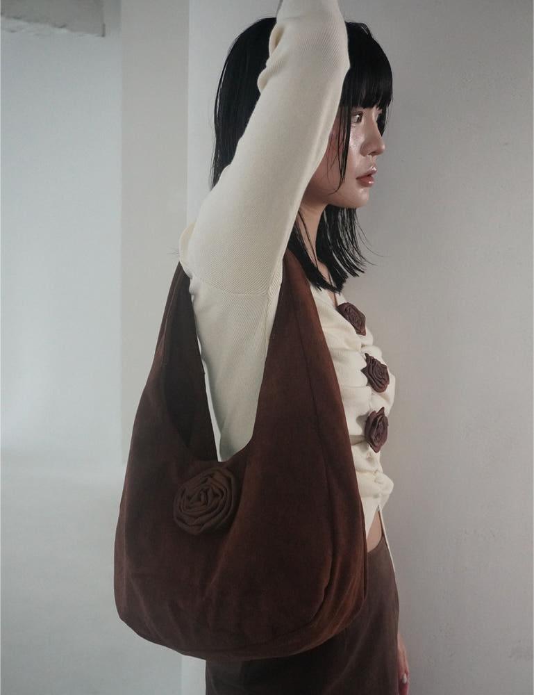 KIMIMI MADE 키미미 스웨이드 로즈 숄더백 브라운