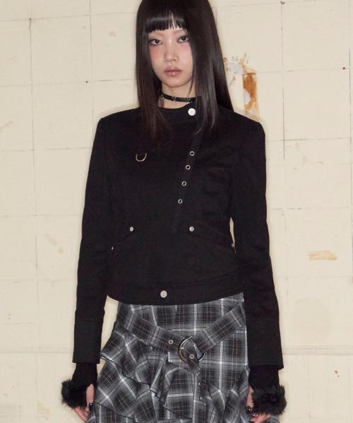 Cross Stud Moto Jacket (BLACK)