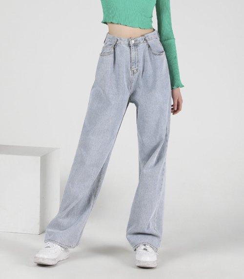 BUCKLE WIDE DENIM PANTS BLUE