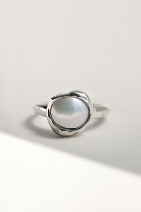 나이아드 R_담수진주 텍스처 인장 반지