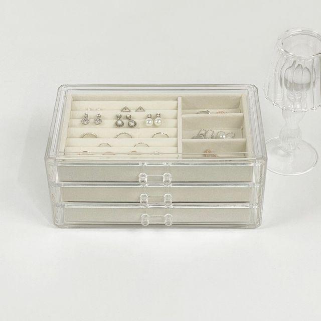 뷰티퍼 아크릴보석함 3단 악세사리보관함 반지 귀걸이 목걸이 케이스 악세서리 정리함 주얼리 쥬얼리