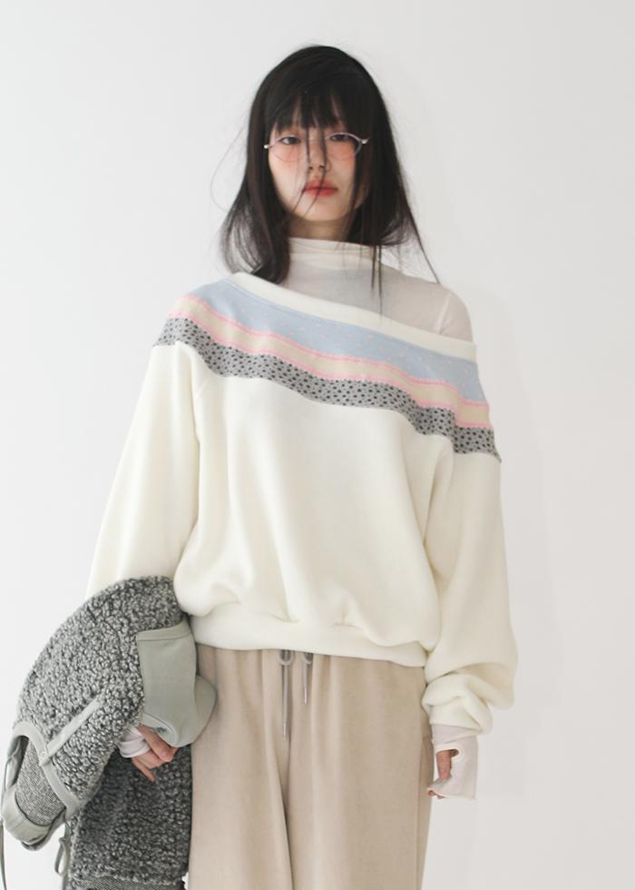 RAINBOW PATCHWORK KNIT TOP IVORY