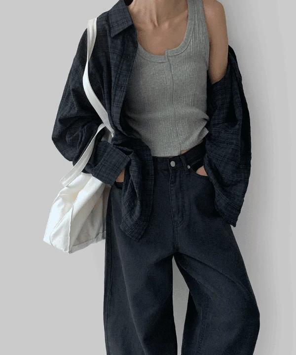 모제트 루즈핏 체크 셔츠