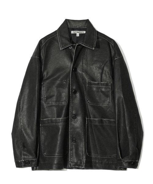 워시드 레더 프렌치 워크 자켓 블랙