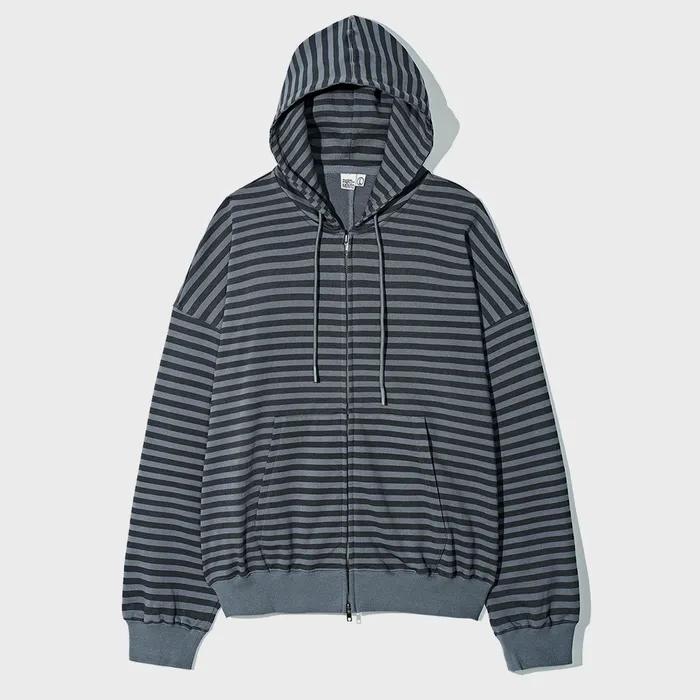 Stripe Hood Zip-up Graish Blue