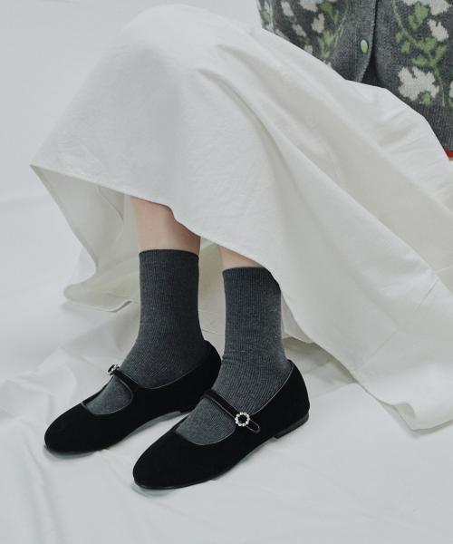Beret 3Color 페미닌라인 보석 벨벳 메리제인 1Cm