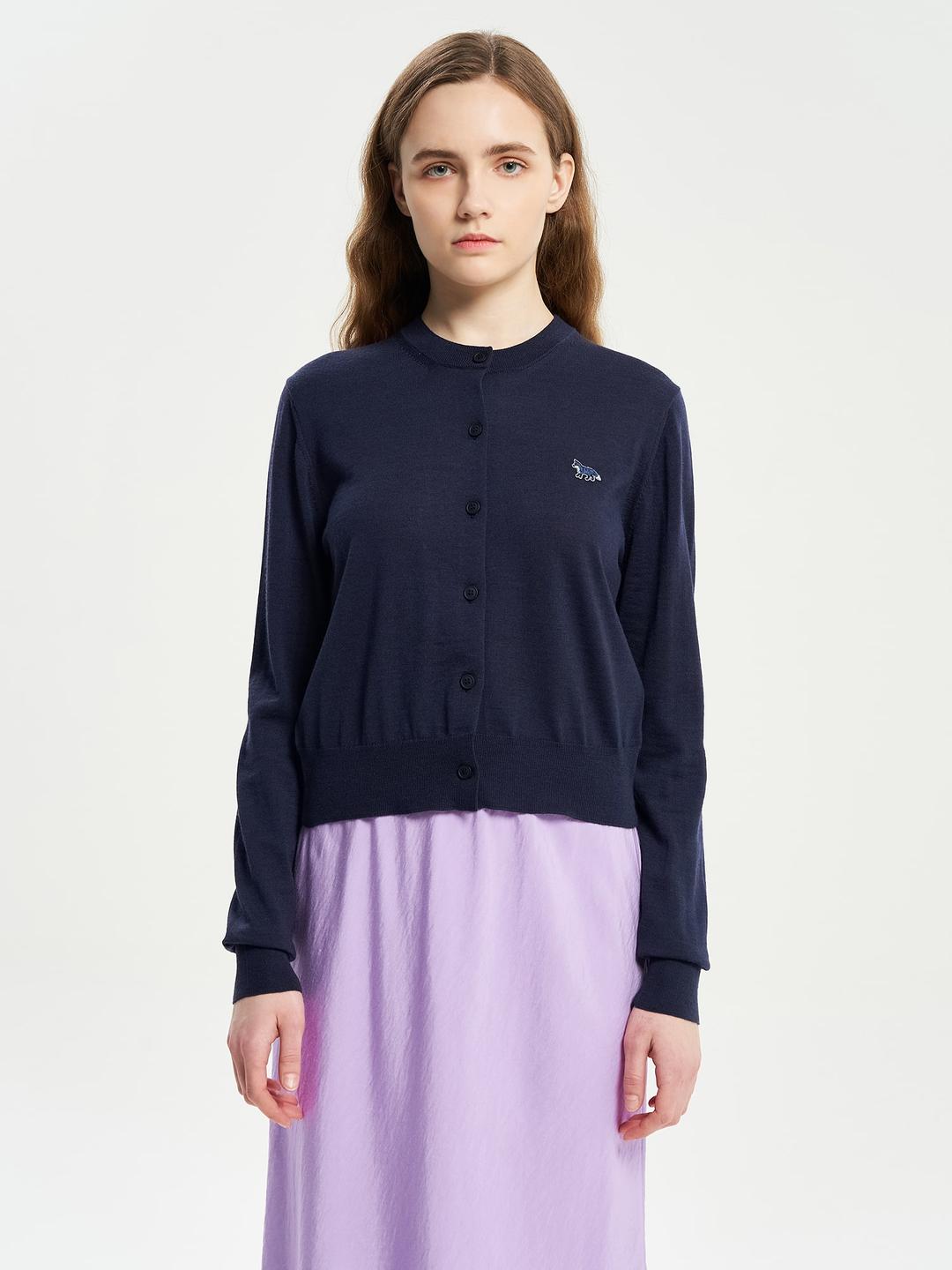 Women Baby Fox Patch Regular Cardigan - Deep Navy