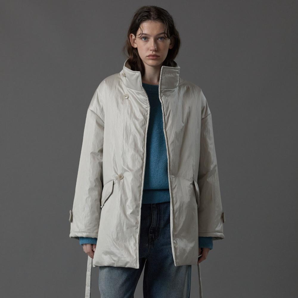 Glossy padded coat (greige)