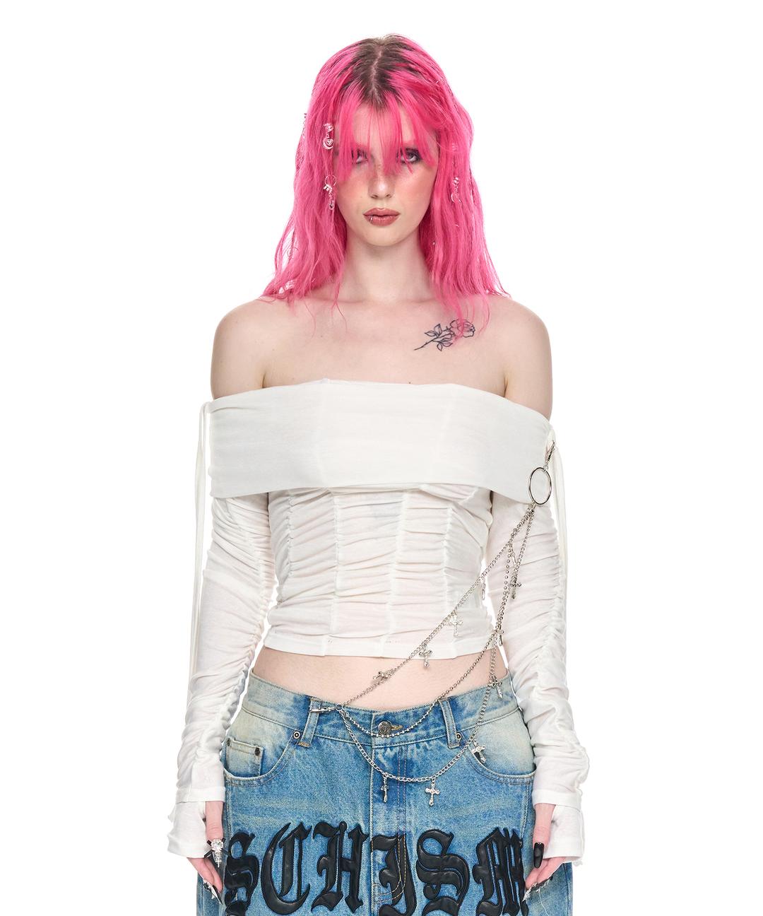 TOO GATHERED TOP BEIGE