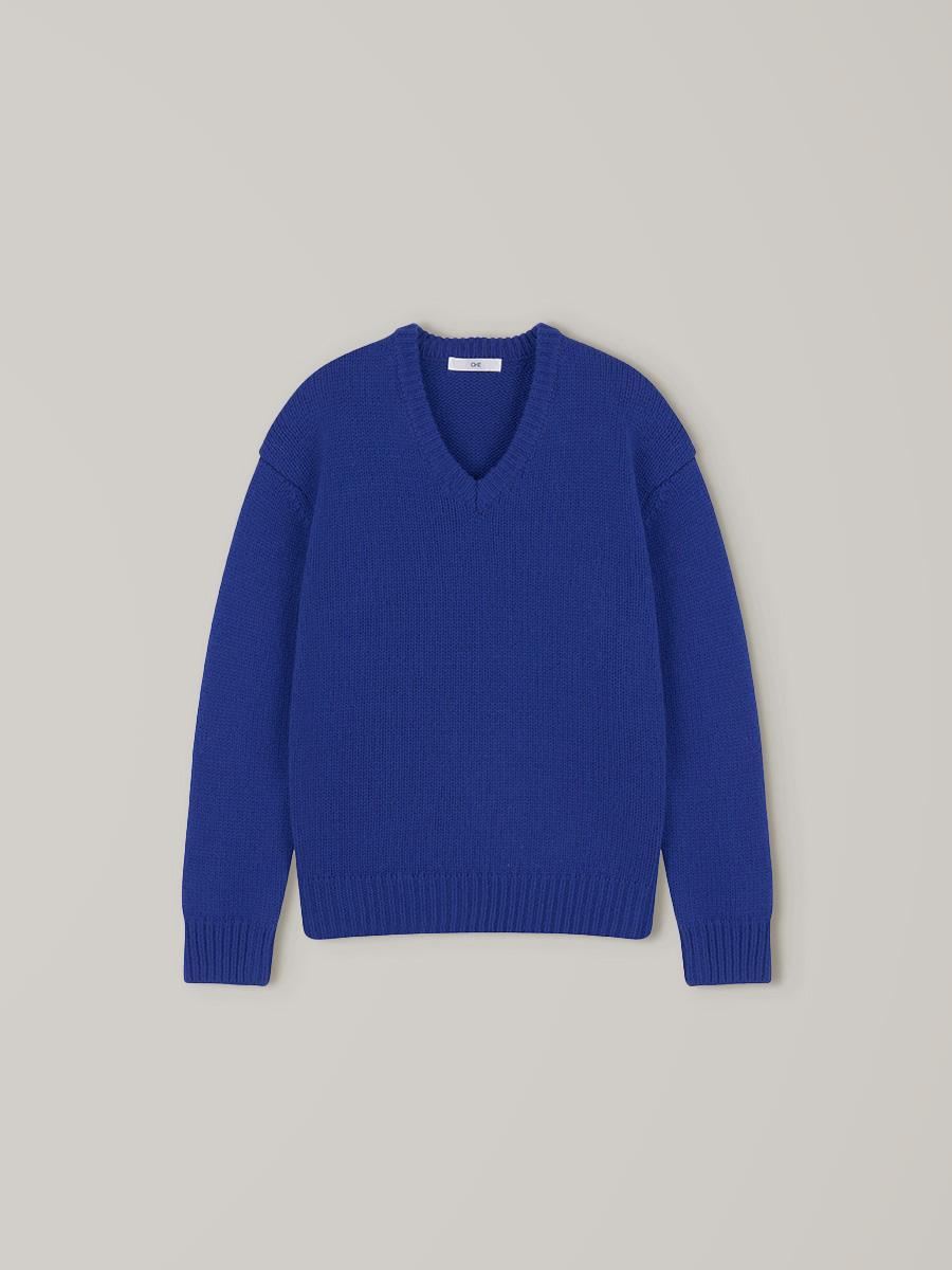 City Wool V-Neck Knit - Blue