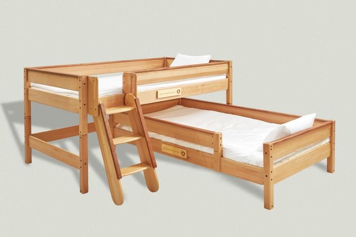 우드베어키즈 ㄱ자형 이층침대 (단층침대가드형+낮은벙커침대)