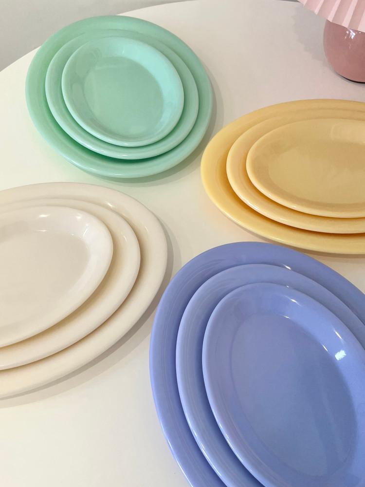 멜라민 빈티지 오벌 접시 / 3size 파스텔 밀크글라스 느낌 가벼운 깨지지않는 과일 디저트 접시