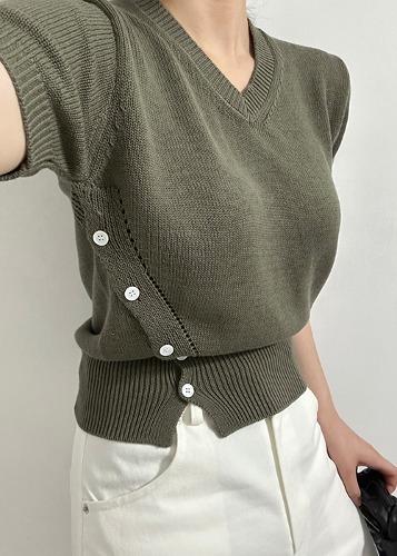 사선 버튼 브이넥 니트 (3color)