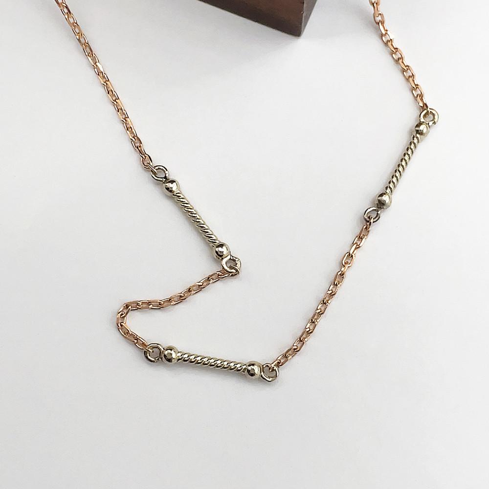 14k 18k 리얼 화이트 스틱 투톤 체인 팔찌 발찌