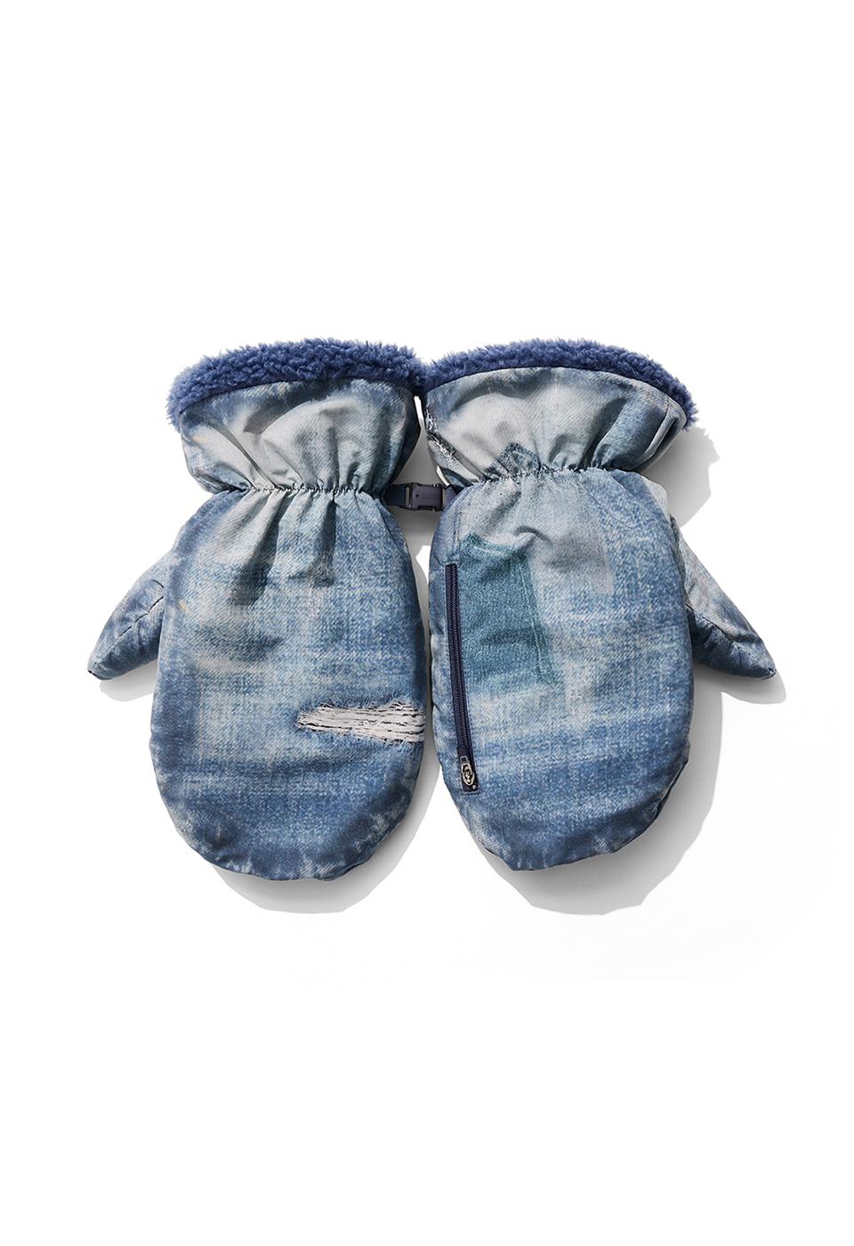 GRAPHIC ZIP MITTENS, BLUE
