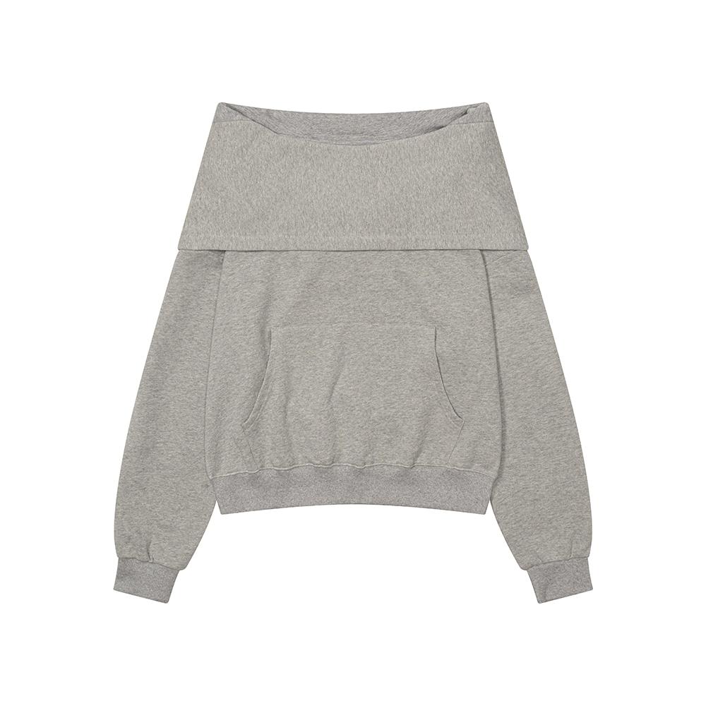 OFF-SHOULDER HOODIE, MELANGE GREY