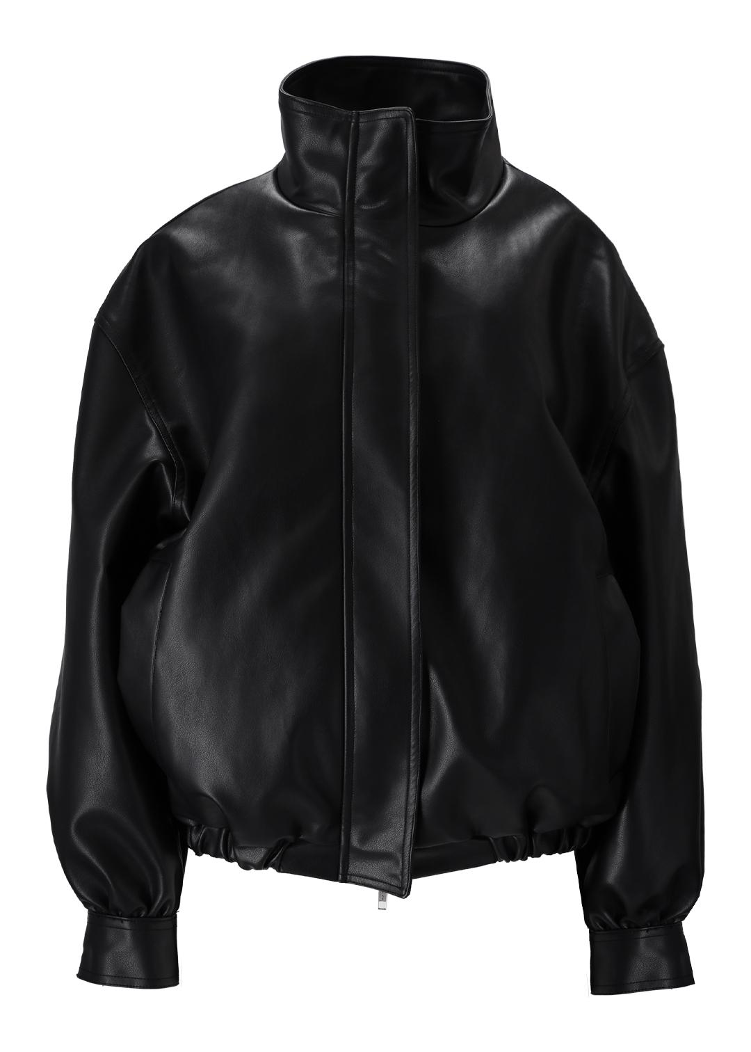 BASIC OVERSIZED FAUX LEATHER JACKET- BLACK