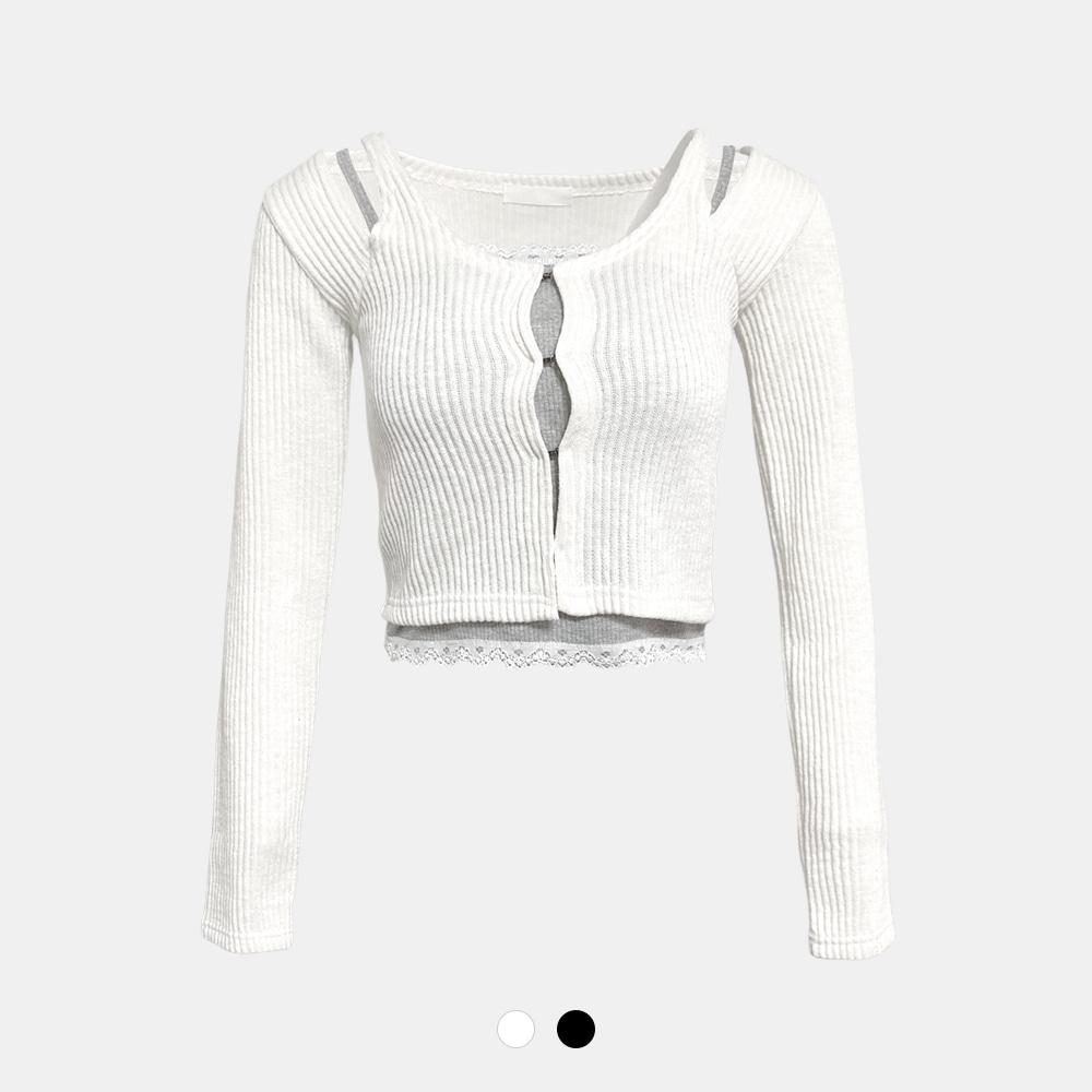 (코디상품)오프 홀 가디건 & 레이스 탑 세트