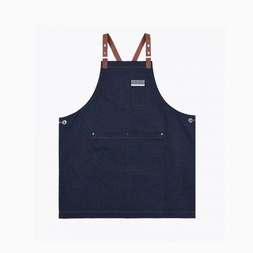 포인트 레더 네이비 데님 앞치마