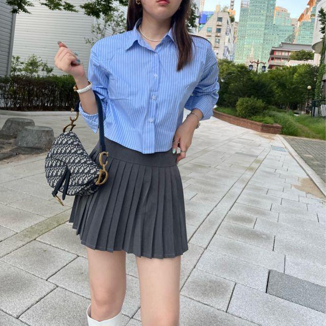 (당일 출고) 유리 스트라이프 크롭 카라셔츠